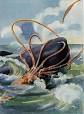 Sperm Whale Struggling with Giant Squid, a painting by Else Bostelmann