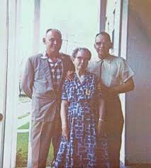 Photograph made on 16 April 1963 of (L-R) Almon James Brown, Mary Magdalene Brown (nee McKeel) and Benjamin ... - almon_james_brown_mary_magdalene_brown_nee_mckeel_benjamin_bertram_brown_16_april_1963