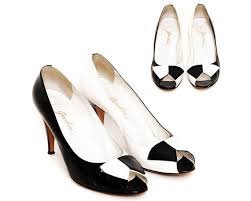80s Peep Toe Pumps Two Tone Black White Color Block Shoes Garolini ...