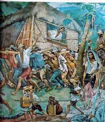larawan ng bayanihan noong araw image of Filipinos doing a bayanihan or collective house moving