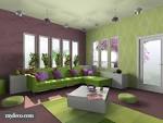 Beautiful Fresh Purple And Green Interior Color Scheme Living Room ...