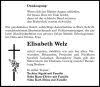 Elisabeth Welz : Danksagung - SZ Trauer