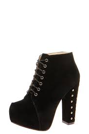 Boohoo Womens Ladies Zina Black Studded Block Heel Lace Up Shoe ...