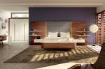 Contemporary double floating bed with integrated bedside table ...