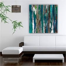 Wall art very LARGE blue teal canvas print abstract landscape ...