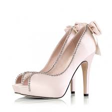 Rhinestone Ultra High Heel Peep Toe Bow Bridal Light Pink Wedding ...