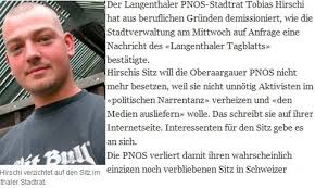 Blick nach rechts berichtet auch von einem zeitweiligen Stadion-Verbot für John K. und Kontakten zum früheren PNOS-Stadtrat Tobias Hirschi. - Berner-Zeitung-Langenthal-PNOS-Hirschi
