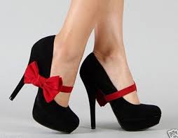 Shoes: high heels, black high heels, black, red, bow, straps, red ...