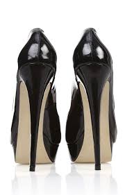 Shoes :'L.A' Black Peep-Toe Leather High Heeled Pumps