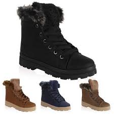 Ladies Faux Fur Lace Up Womens Grip Sole Snow Winter Ankle Boots ...