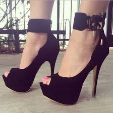Sexy Black Suede Peep Toe Ankle Strap High Heel Shoes - Shoespie.com