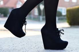 Amazon.com: Women's Qupid Black Suede Lace Up High Heels Wedge ...