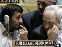 Iranian president Ahmadinejad and Javad Zarif at the UN General Assembly - _42127550_ambassadorzarif203