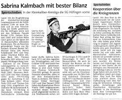 Sabrina Kalmbach mit bester Bilanz. In der Kleinkaliber-Kreisliga die SG Höfingen vorne. 20090412schwabo. Quelle: Schwarzwälder Bote vom 10.04.2009