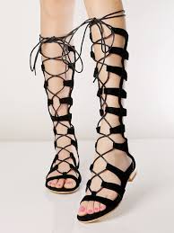 Black Suede Knee High Lace-up Gladiator Sandals | Choies