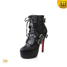 Women Black High Heels leather Boots CW309112
