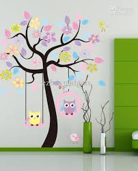 Owl On Swing Birds Flowers Tree Wall Art Decor Decals Kids Nursery ...