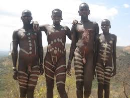 Mursi men with body paint, Arba Minch, Ethiopia