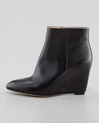 B brian atwood Bellaria Leather Wedge Bootie Black in Black | Lyst