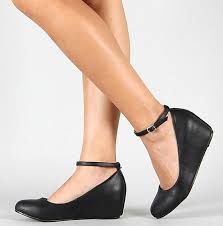 Women's Black Ballet Flat Mary Jane Ankle Strap Hidden Low Med ...