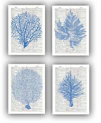 4 Seafan Ocean Blue prints Sea fan sea grass coral by PrintLand