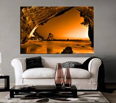 1 Piece Orange Canvas Art Ocean Huge Canvas Artwork