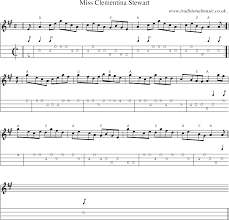 Sheet-music score, Chords and Mandolin Tabs for Miss Clementina Stewart. Download sheet music and Tabs(PDF) (no adds or banners) Download midi for tune. - miss_clementina_stewart