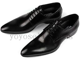 Black fashion designer mens dress shoes genuine leather pointed ...