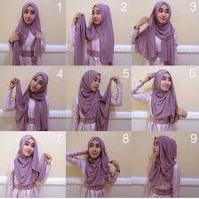 cara memakai jilbab pashmina purple