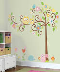 Decals Ideas In Baby Room Wall With Green Leaves Tree And Adorable ...