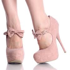 Shoes: baby pink high heels, bow - Wheretoget