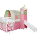 Girl's Castle Tent Loft Bed w/ Slide & Under Bed Storage, White ...