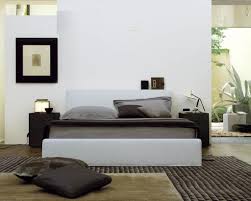 Simple White Platform Bed featuring Grey And Brown Colors Covered ...