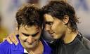 Rafael Nadal hugs his defeated opponent Roger Federer.