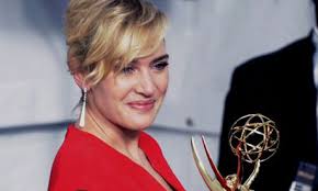 Emmy awards 2011 winner Kate Winslet accepts the trophy for her lead actress
