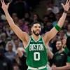 Jayson Tatum guarding Anthony Edwards
