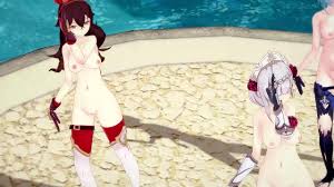 Genshin impact red flavor red velvet amber lisa jean bikini ver jpg x Mmd genshin impact