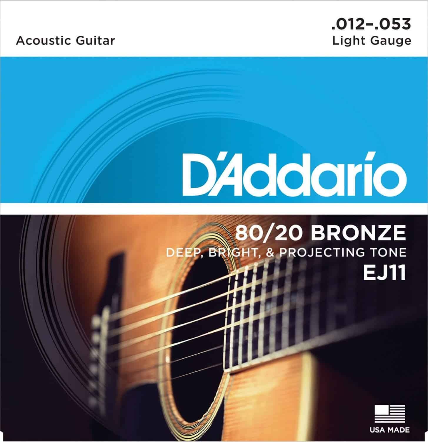 D'addario EJ11 80/20 Bronze Acoustic Guitar Strings - Light Gauge 12-53