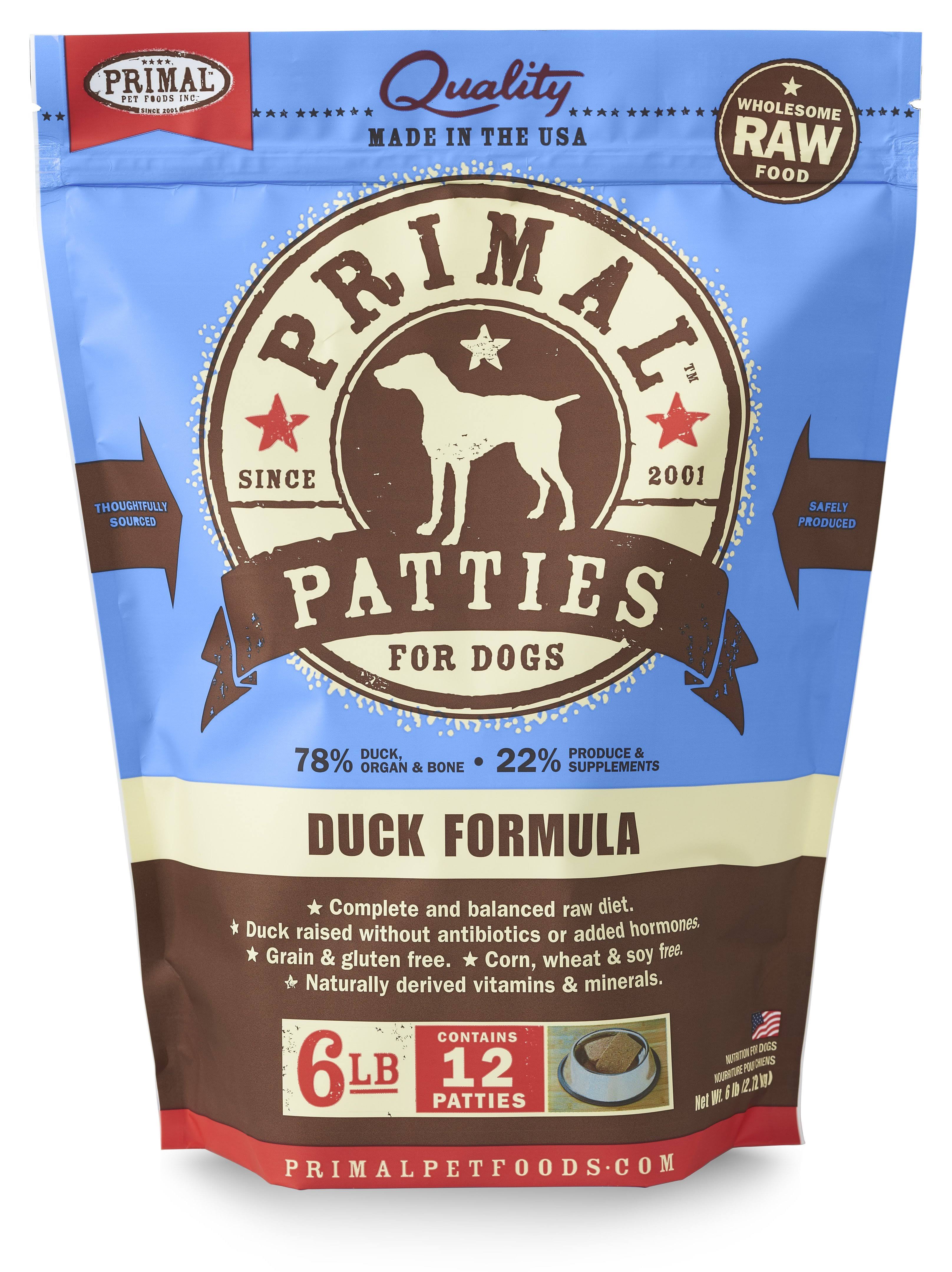 Primal Raw Frozen Patties Duck Formula Dog Food, 6-lb