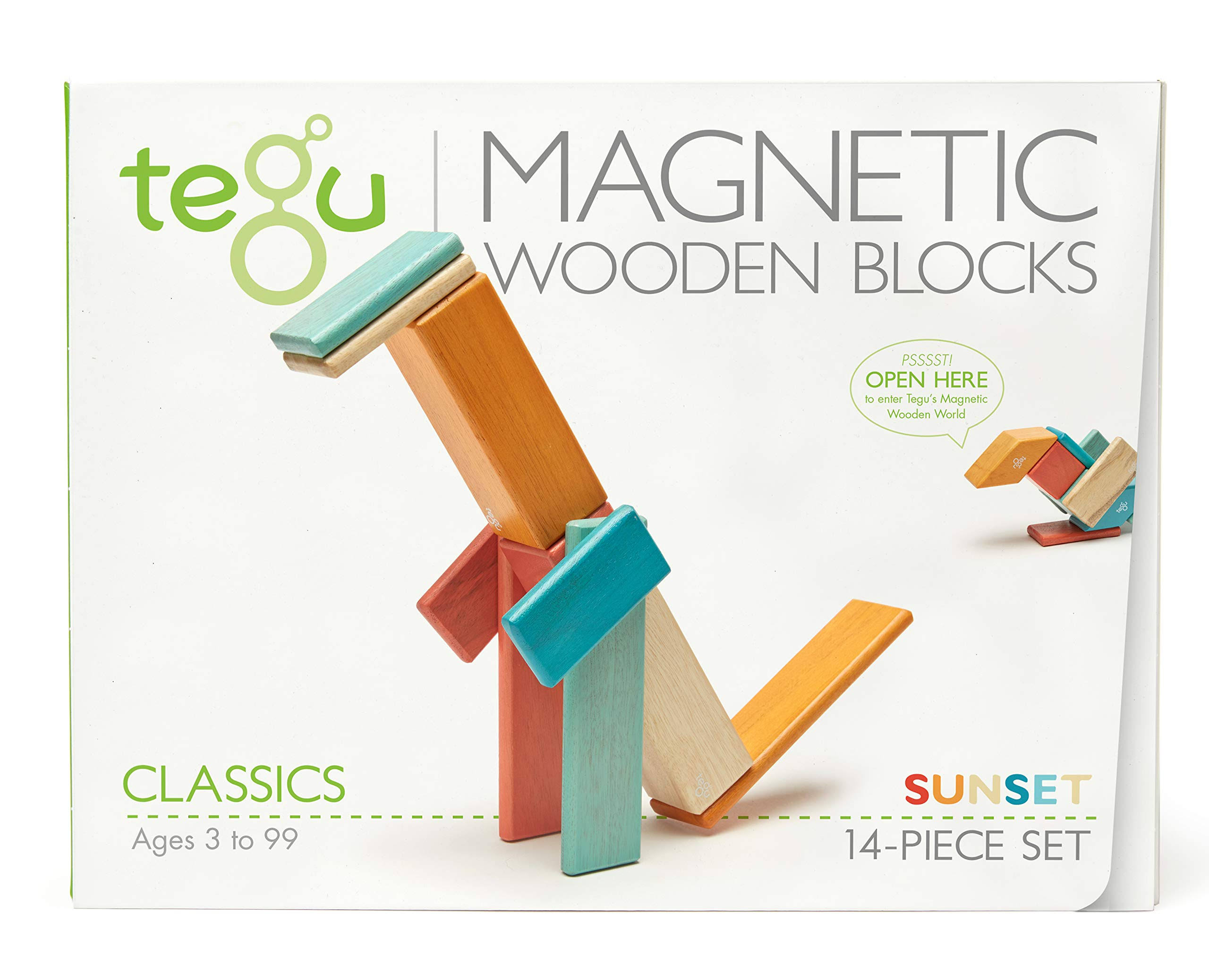 Tegu Magnetic Wooden Block Set - 14 Piece Set, Sunset