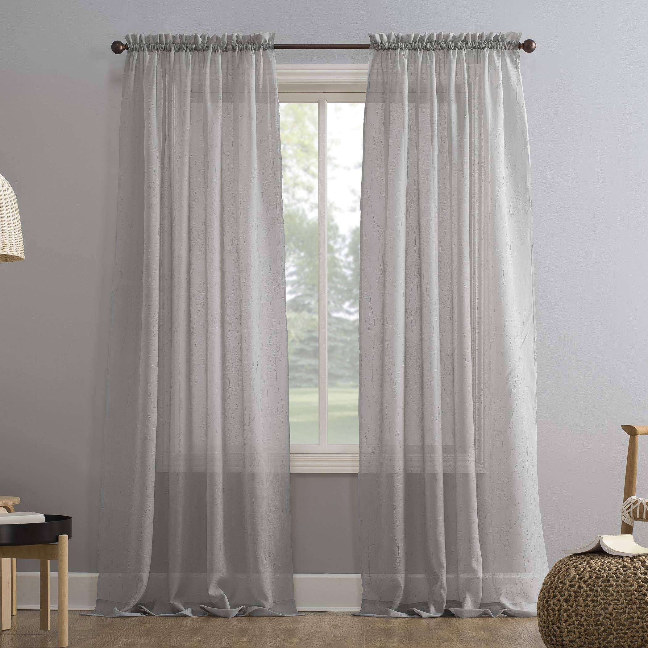 No. 918 Erica Sheer Crushed Voile Single Curtain Panel, Single Panel - 51 x 84 - Silver