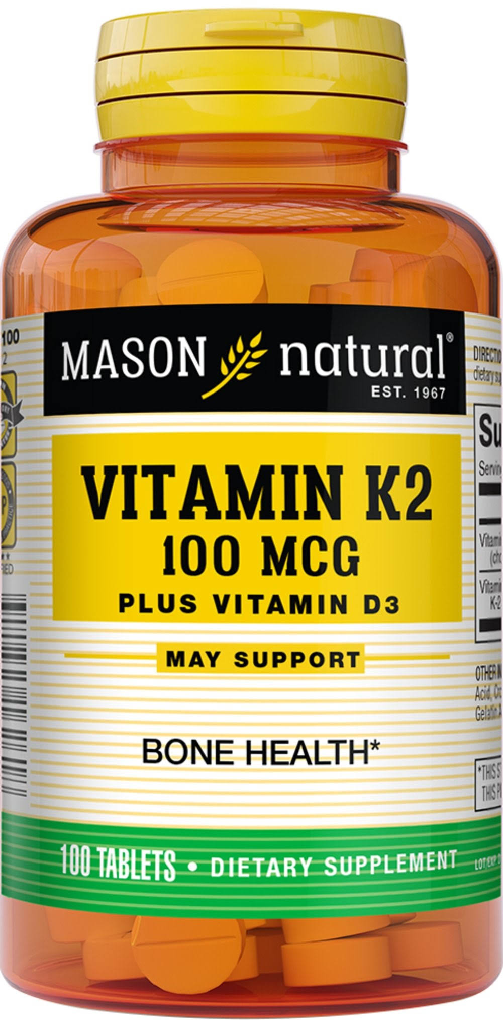 Mason Natural K2 Plus D3 Dietary Supplement - 100ct