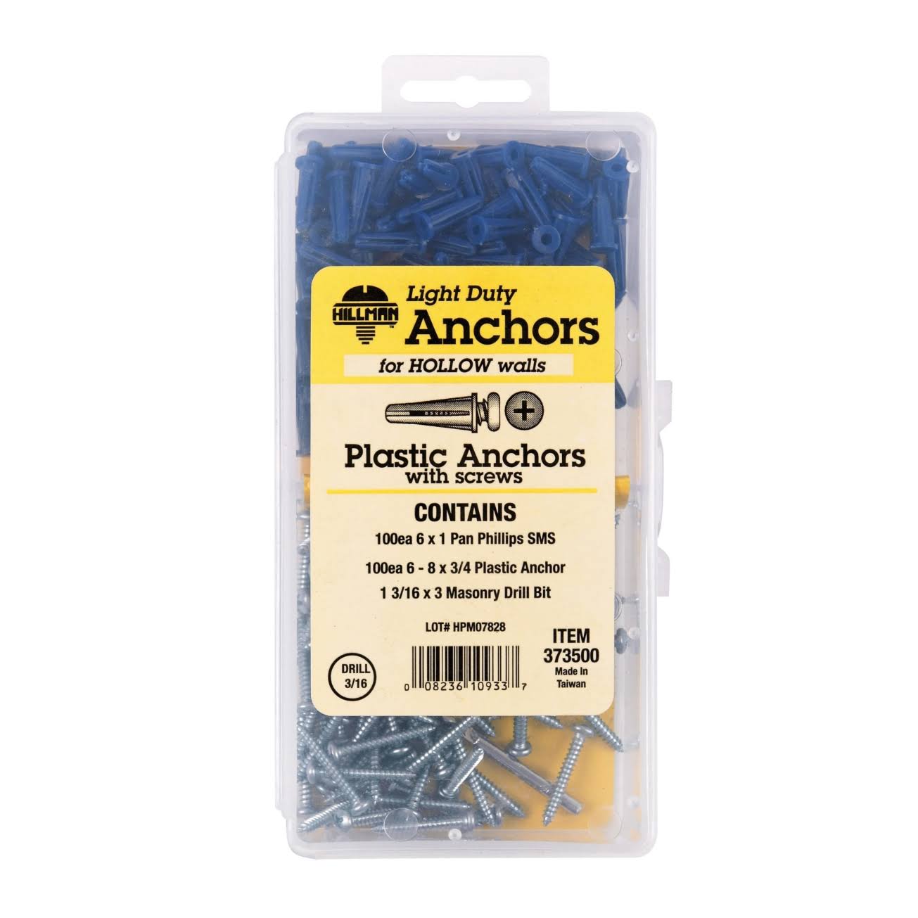 201-piece Plastic Wall Anchors Kit, Hillman, 373500