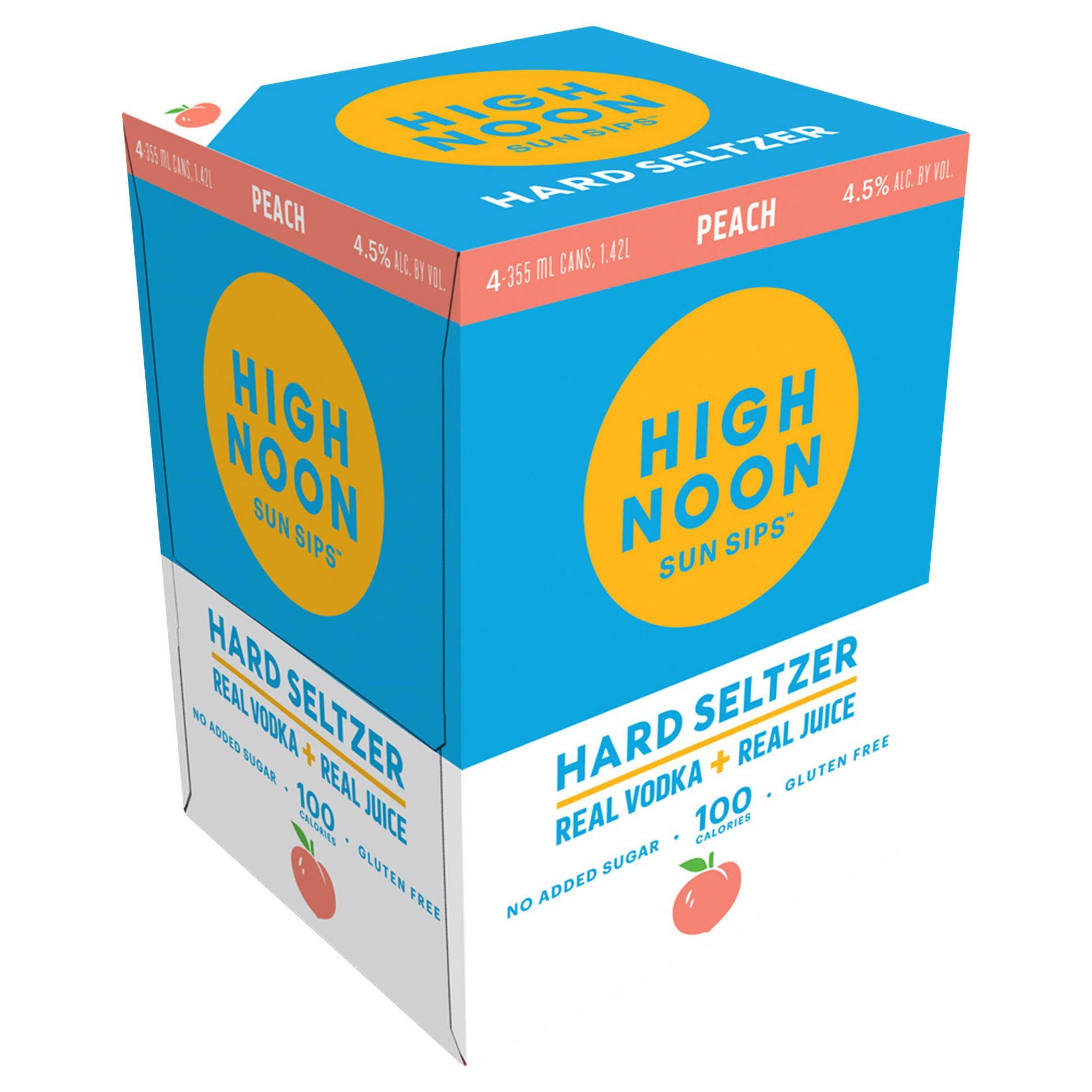 High Noon Sun Sips Hard Seltzer, Peach, 4 Pack - 4 pack, 355 ml cans