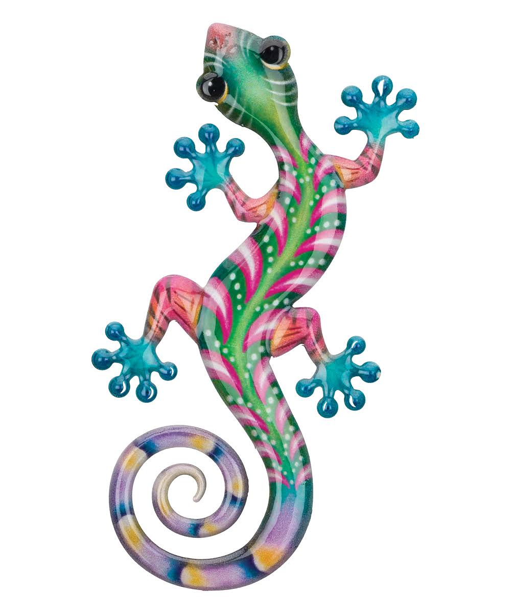 8 x .25 x 4-Inch Green/Pink Luster Gecko Wall Decor