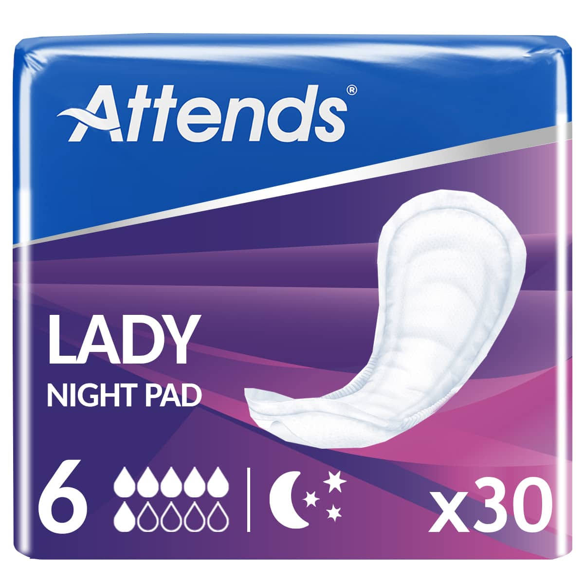Attends Lady Night Pad 6 (1124ml) 30 Pack