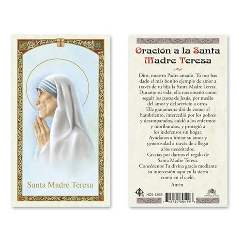Santa Madre Teresa Tarjeta Sagrada lmainada (Cubierta de Plástico)