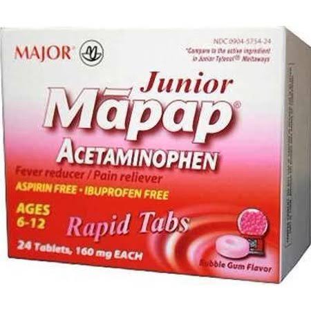 Mapap Children's Pain Reliever/ Fever Reducer - 160mg, Bubble Gum, 24 chewables