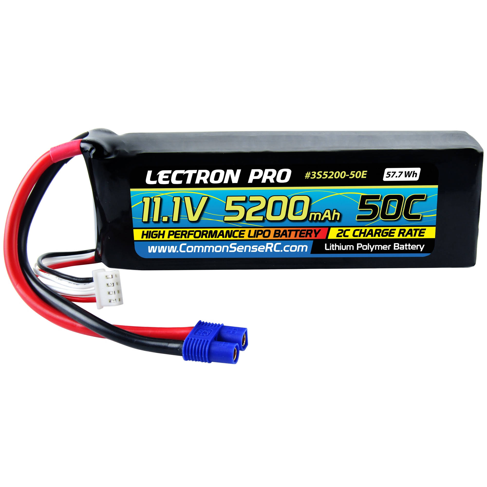Common Sense RC Lectron Pro 50C Lipo Battery - With Ec3 Connector, 11.1v, 5200mah