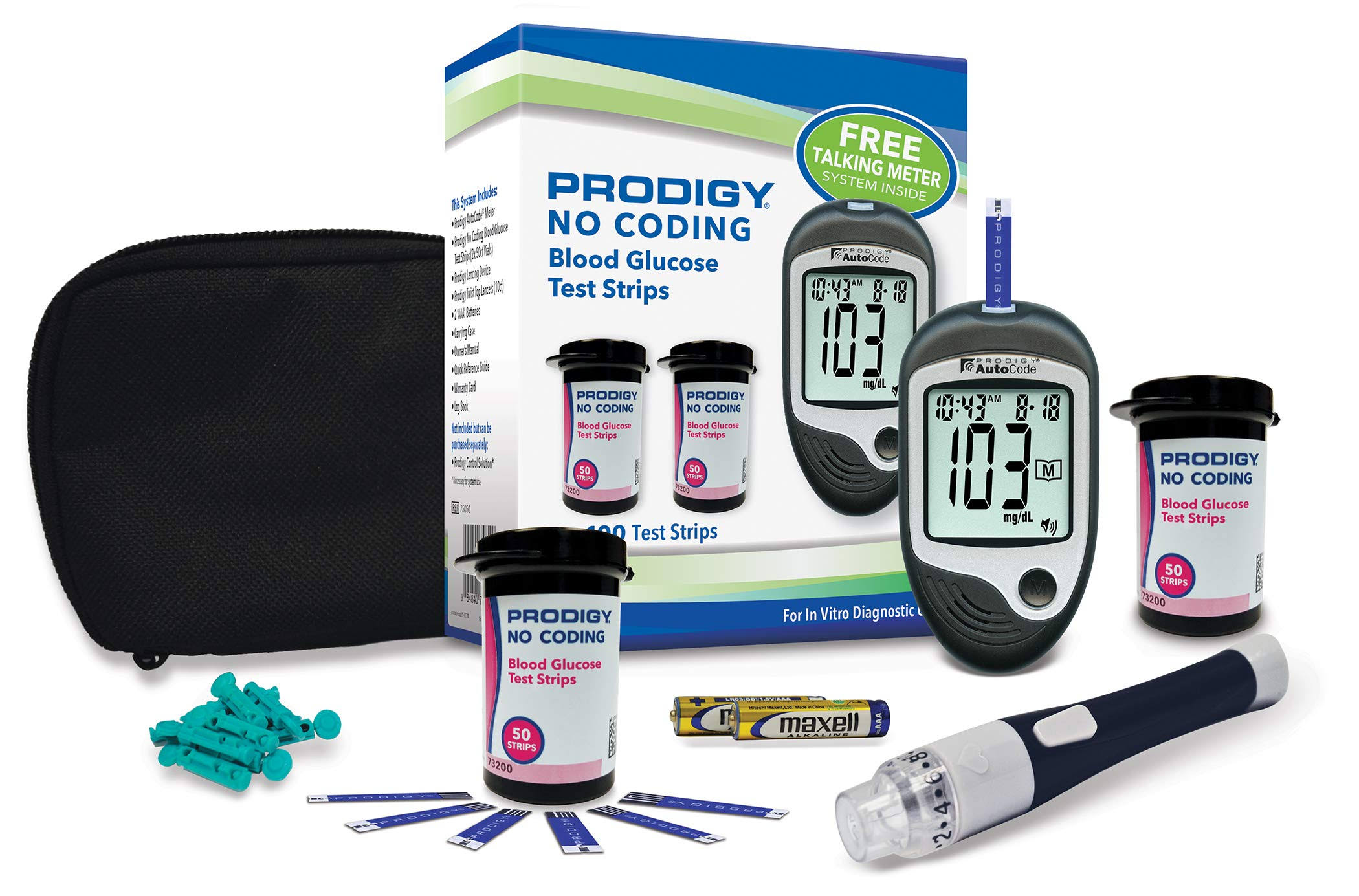 Prodigy Glucose Monitor Kit Includes Prodigy Meter 100 Test Strips 10 Lancets